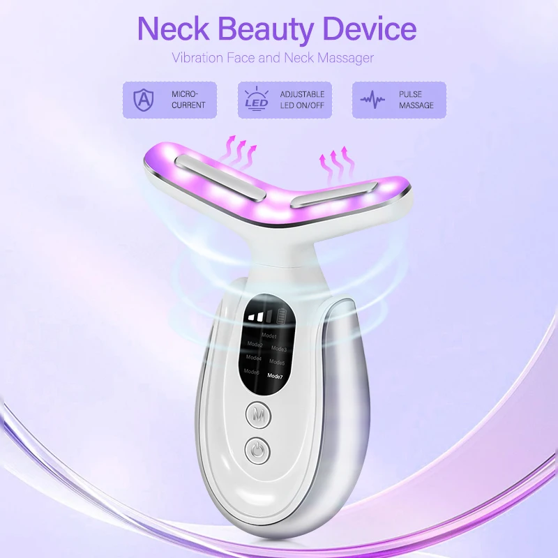 EMS Beauty Neck Instrument Microcurrent Face Neck Beauty Device LED Photon Reduce Double Chin Anti Wrinkle Tightening Neck Skin