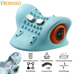 Electric Cervical Massager Neck Stretcher Pulse Traction Heating Pain Relif Chiropractic Traction Head Acupoint Massage Pillow