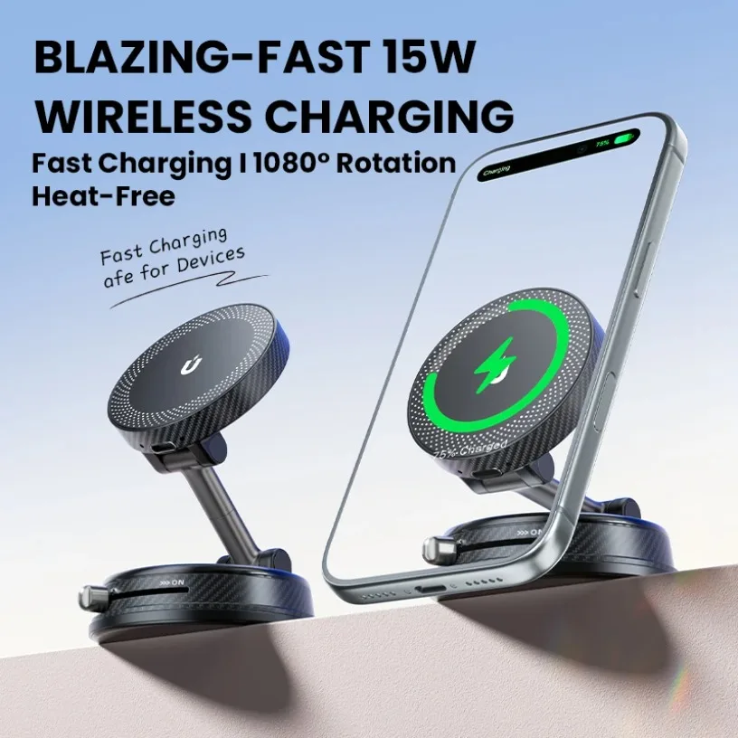 Magnetic Wireless Charger Mount Vacuum Suction Cup Car Phone Holder Stand For iPhone 17 16 15 14 13 12 Pro Max Fast Charging