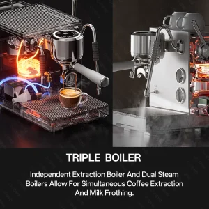 CAFOVO E120 Semi-Automatic Espresso Machine ULKA Pump 9Bar OPV Dual Boiler OLED Display Cafe Coffee Maker 220V
