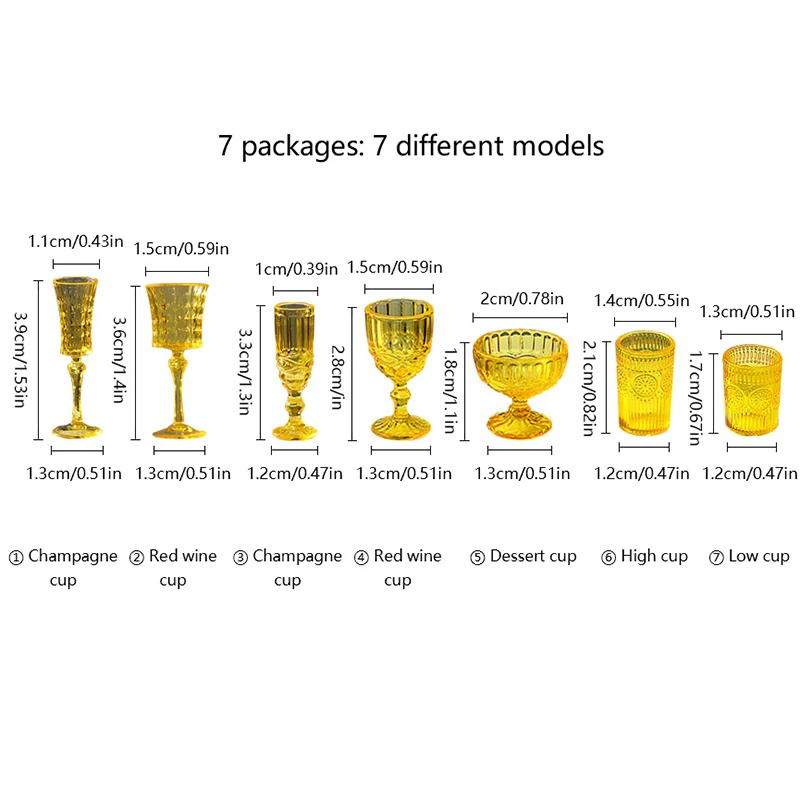 Complete 7-piece miniature glass set arranged for display