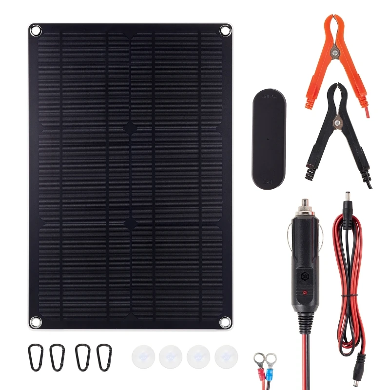Solar panel in use charging devices during outdoor camping trip