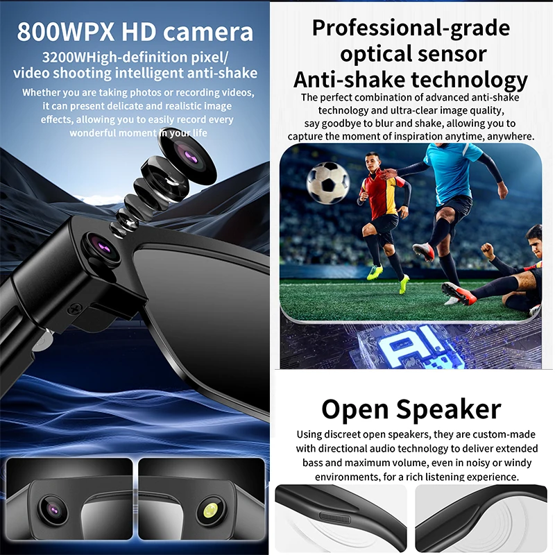 AI Smart Photo Glasses 800W camera and 1200P anti-shake video review hands-on