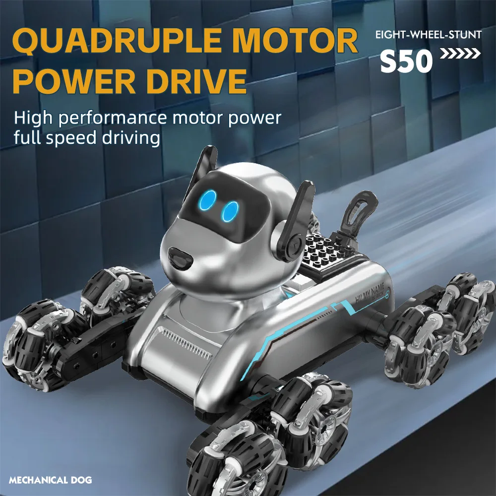 S50 Intelligent Robot Dog transformed into eight-wheel stunt car mode speed racing review